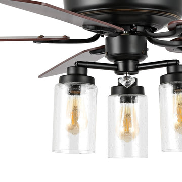 Lucas 52" Rustic Industrial Iron/Wood/Seeded Glass Mobile-App/Remote-Controlled LED Ceiling Fan - JONATHAN Y